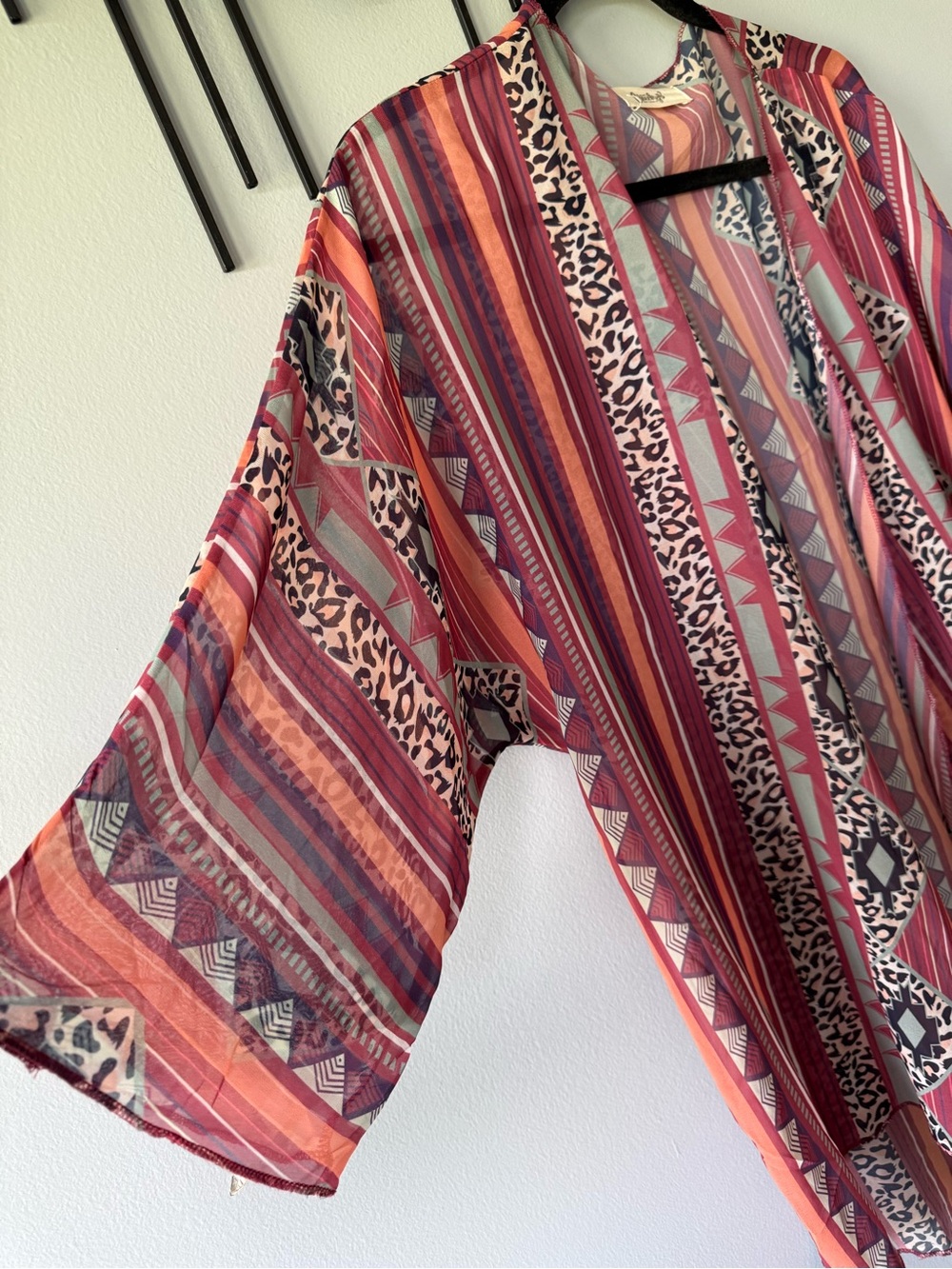 Aztec Chiffon Open Front Kimono Cardigan - Picture 6 of 8